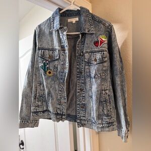 Honey Punch Blue Jean Jacket with Colorful Patches